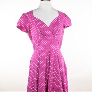 Pink and White Polka Dot Retro Vintage Vibes Cap Sleeve Dress M